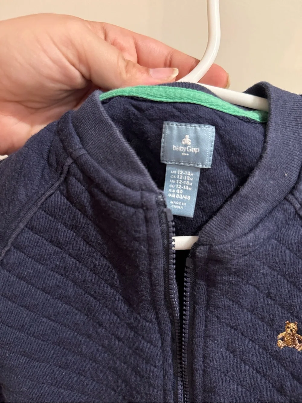 GAP Navy Quilted Zip-Up Sweatshirt with Gold Logo